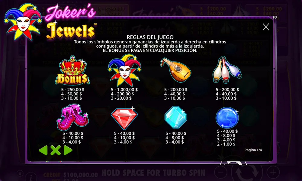 Símbolos de Joker Jewels en Argentina